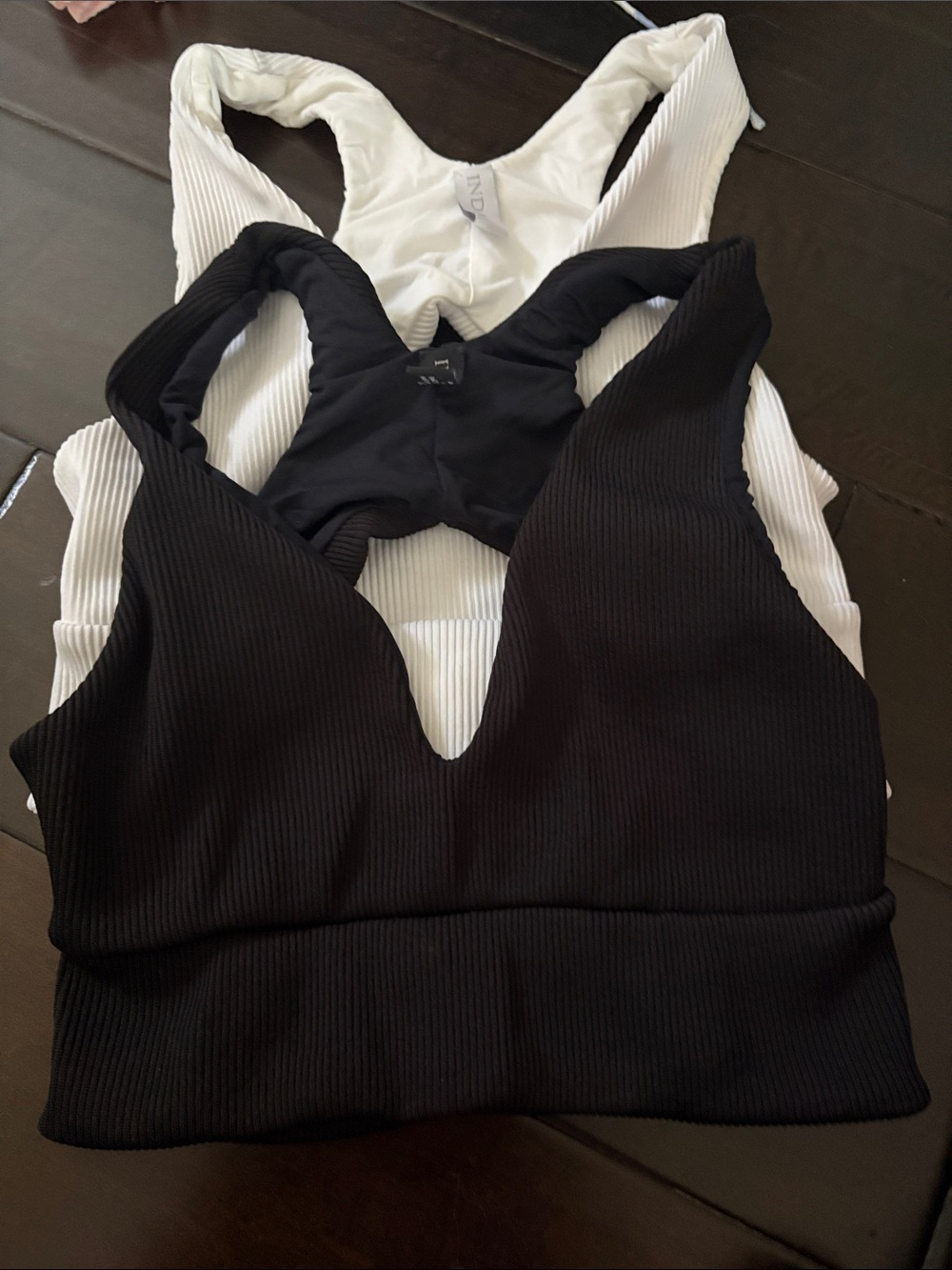 INDAH Ribbed V-Neck Sports Bras Duo - Black & White (2)